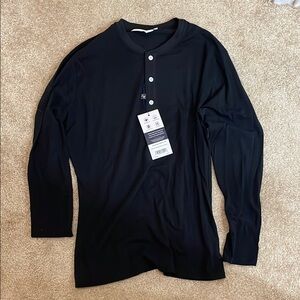 Black Long Sleeve Tee with Classic Henley Neckline